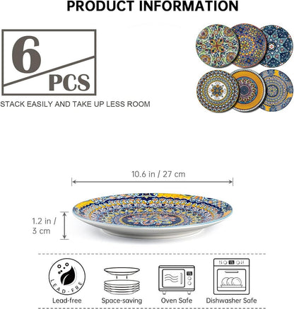 Porzellan Teller Set 27 cm Bunt Dessertteller 6er Bohemian