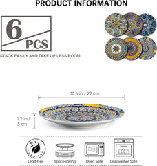 Porzellan Teller Set 27 cm Bunt Dessertteller 6er Bohemian