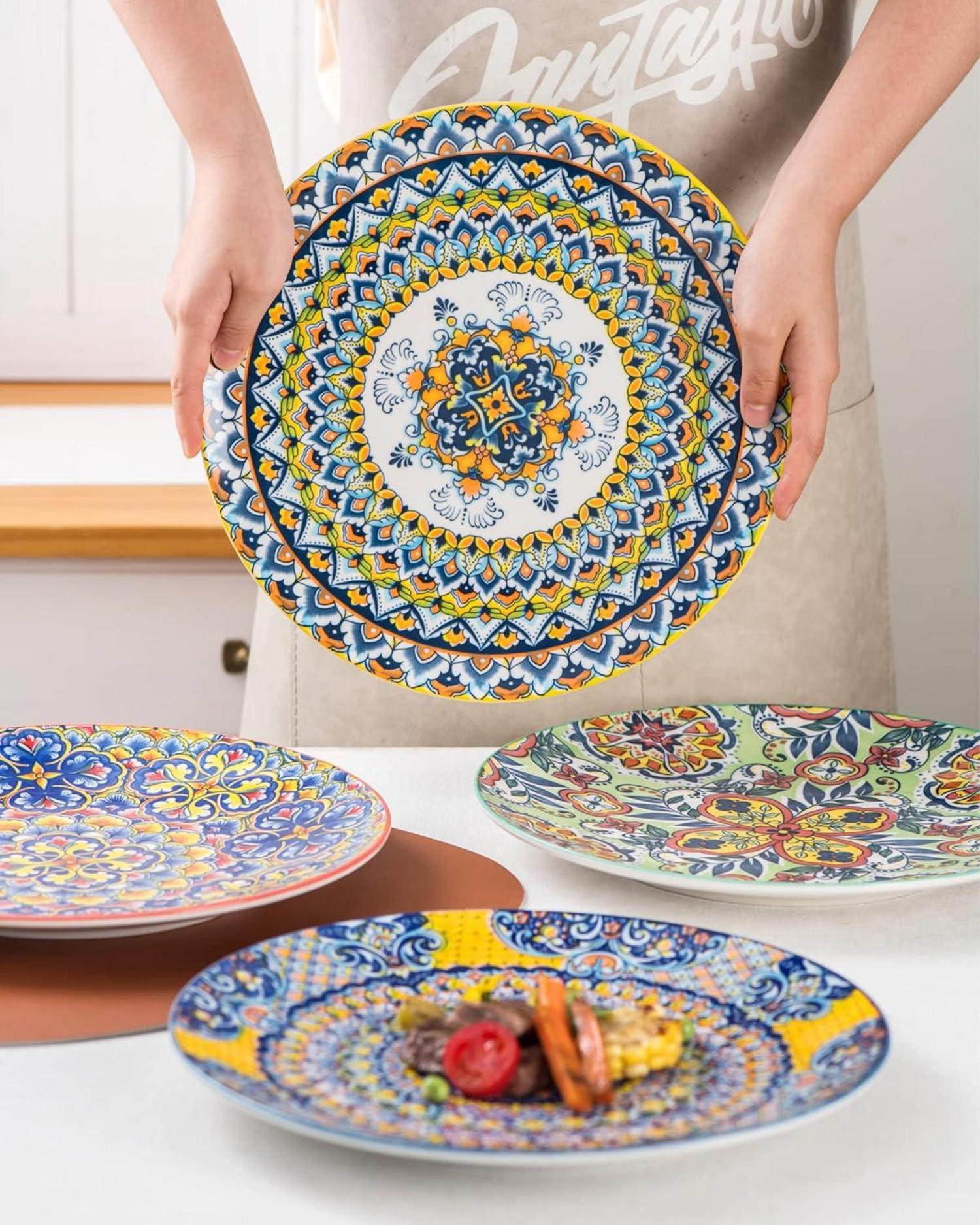 6er Set Bunte große Porzellan Speiseteller 27cm Bohemian Style