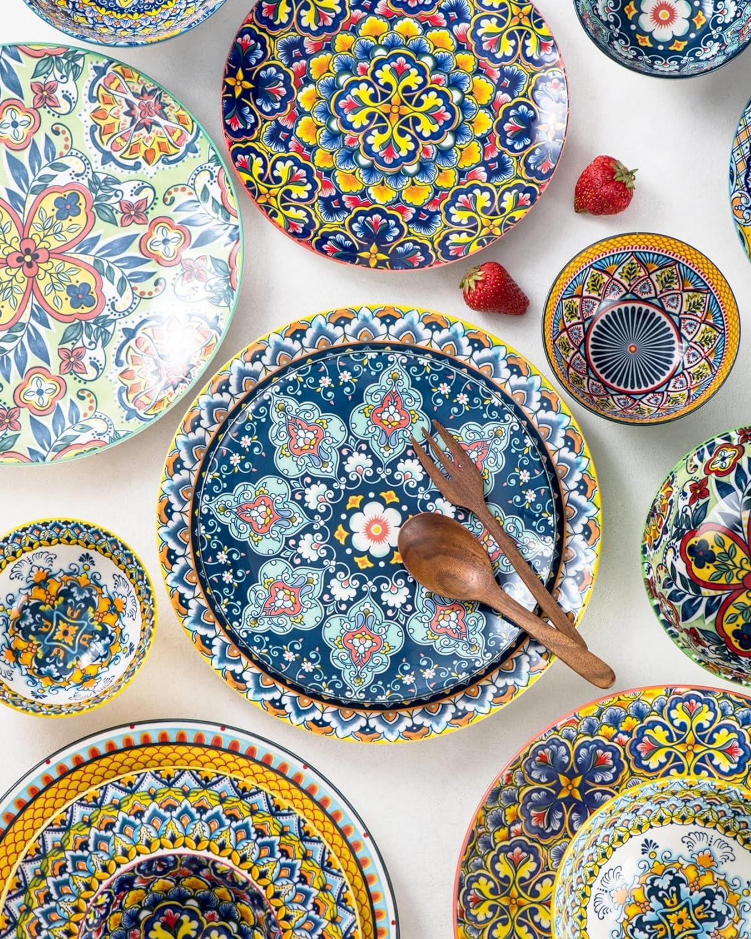 Speiseteller Porzellan bunt 27cm Dessertteller 6tlg Set Bohemian Style