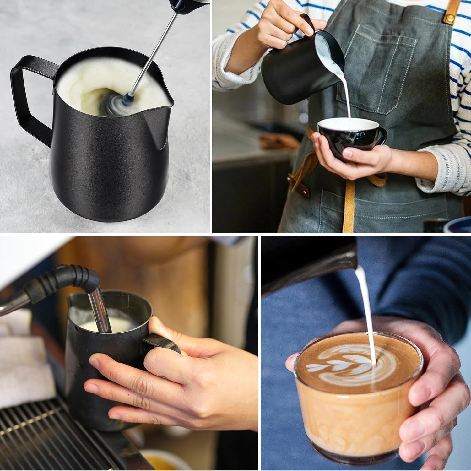 Milchkännchen Milk Pitcher 350ml Edelstahl Aufschäumen Cappuccino Latté Schwarz