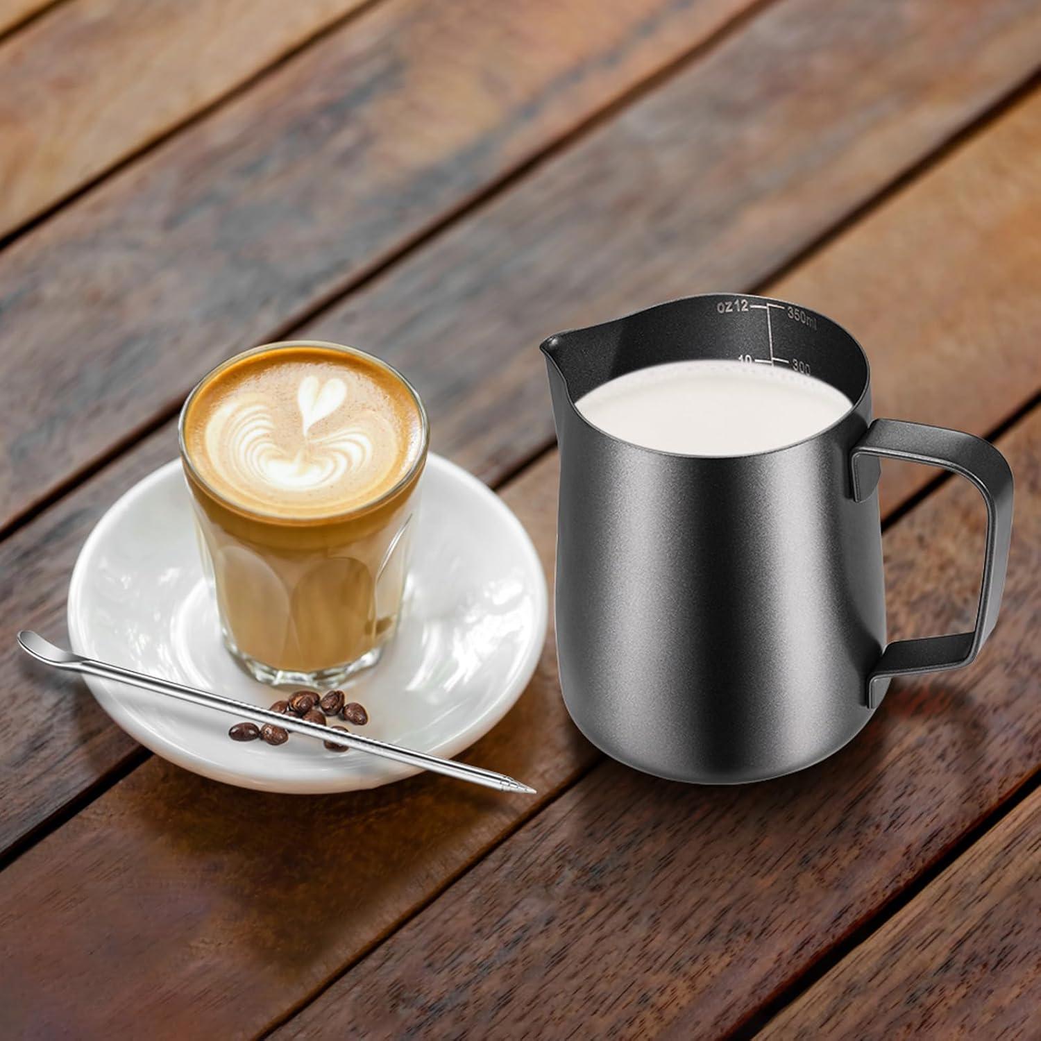 Milchkännchen Milk Pitcher 350ml Edelstahl Aufschäumen Cappuccino Latté Schwarz