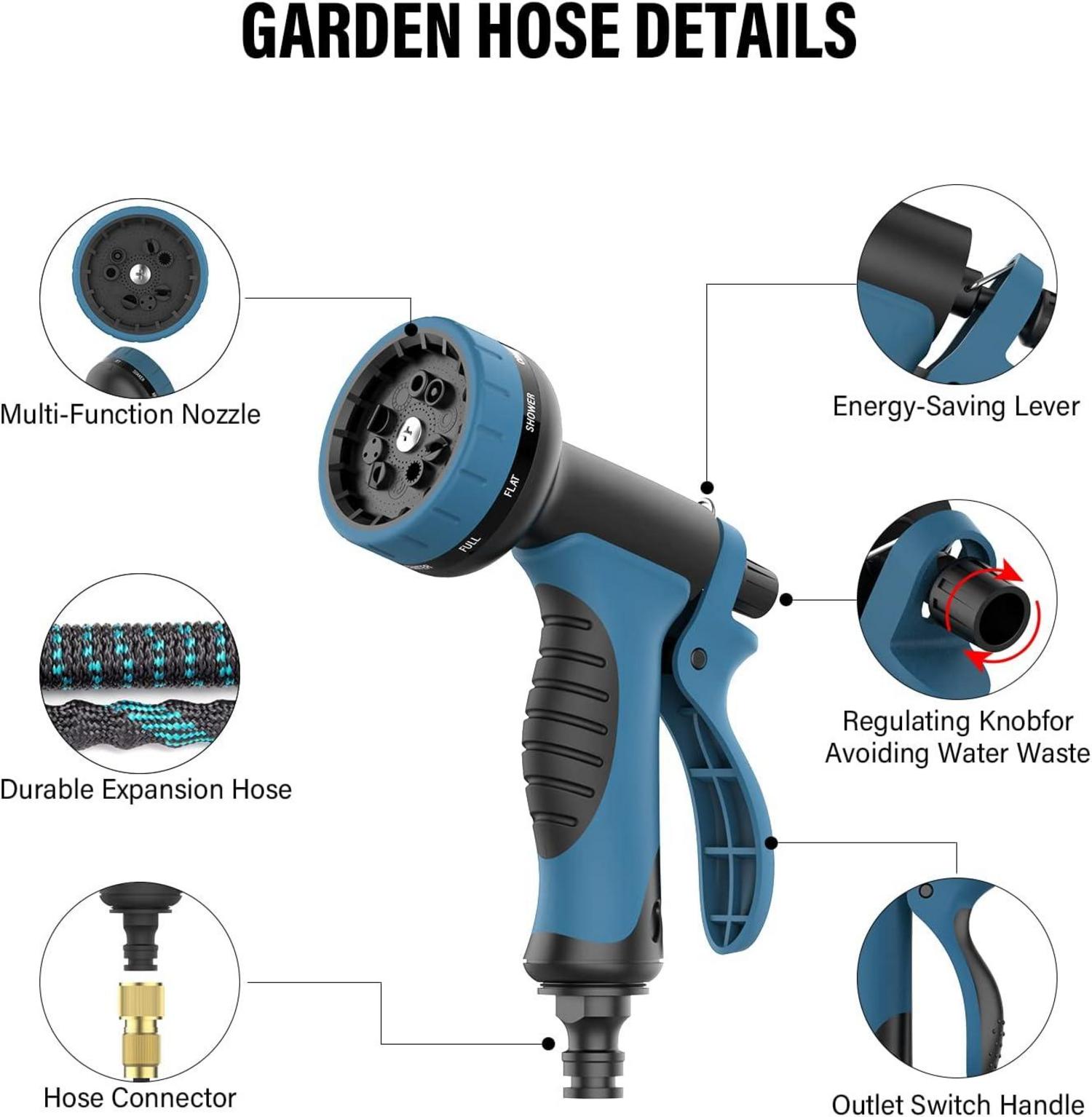 Flexibler Gartenschlauch 15M/50FT mit 10-Funktions-Düse und Aufhänger