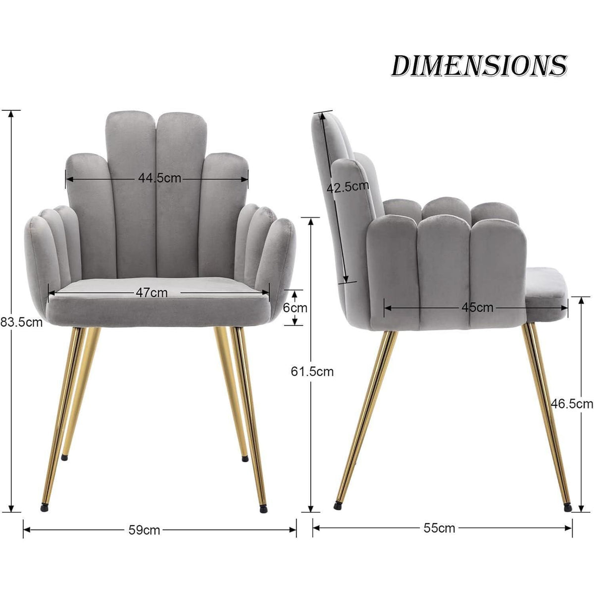 Samt Esszimmerstühle 2er Set mit Metallbeinen (Grau)