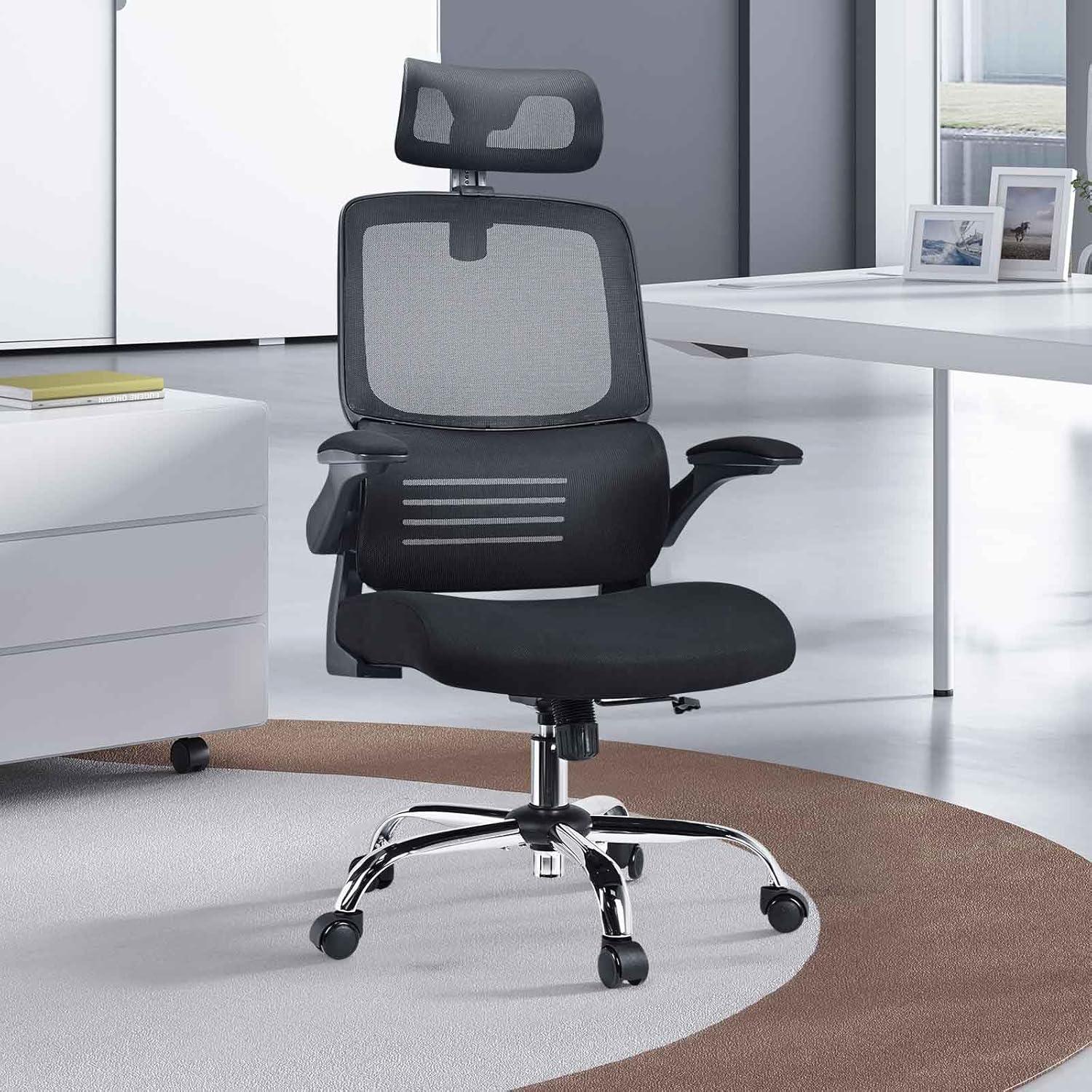 Ergonomischer Bürostuhl hohe Rückenlehne Lendenstütze 10cm