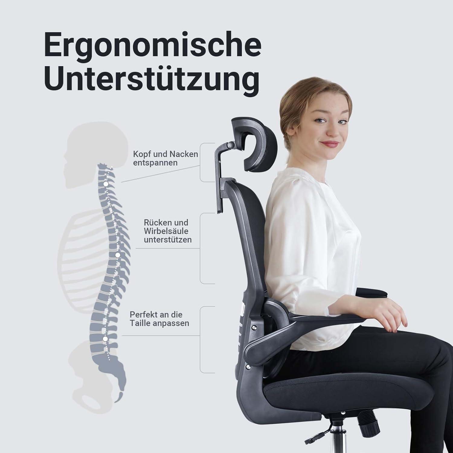ACMELIFE Bürostuhl Ergonomisch Lendenwirbelstütze 10cm Sitzkissen Lordosestütze