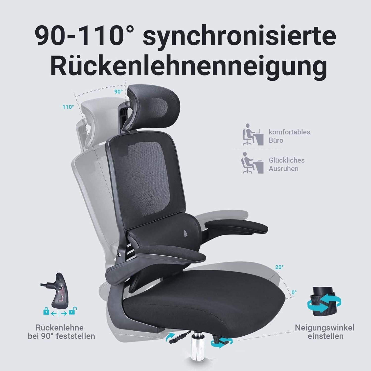 ACMELIFE Bürostuhl Ergonomisch Lendenwirbelstütze 10cm Sitzkissen Lordosestütze
