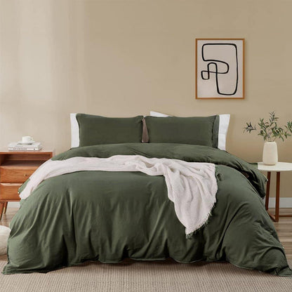 Bettwäsche-Set Mikrofaser Olivergrün 220x240 cm bügelfrei