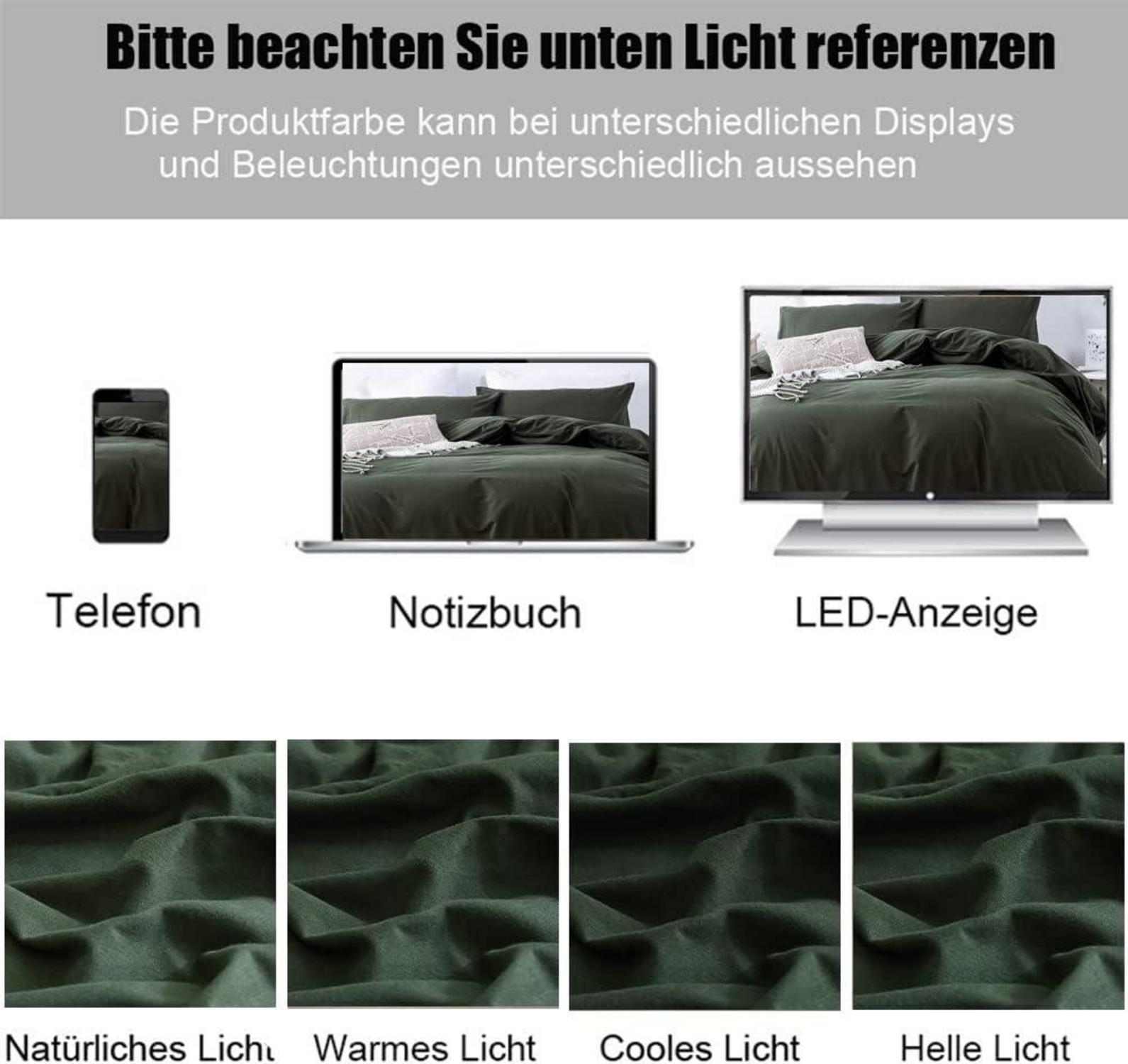 Bettwäsche 200x200cm Olivergrün mit Reißverschluss 2er Set