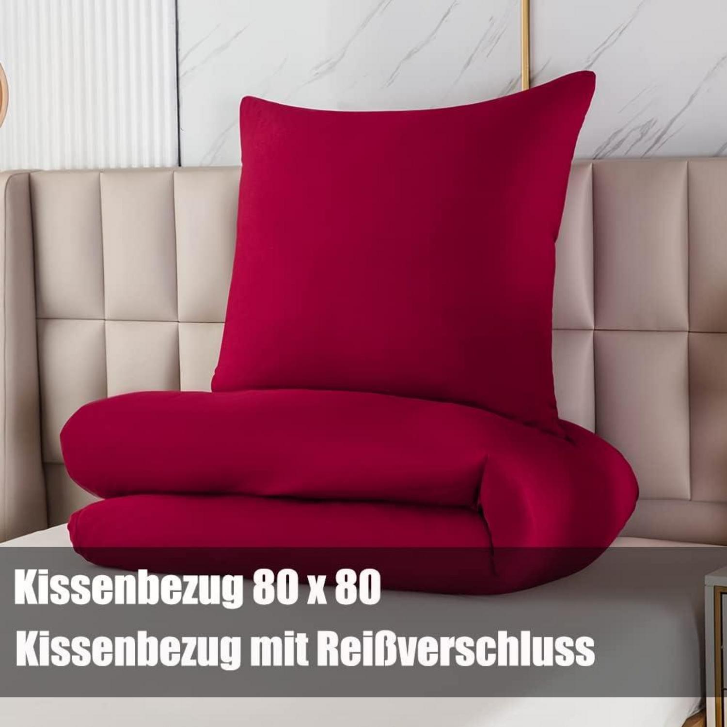 Bettwäsche Set 200x220cm Rot Bügelfrei Knitterfrei 2er Set Bettbezug 80x80cm