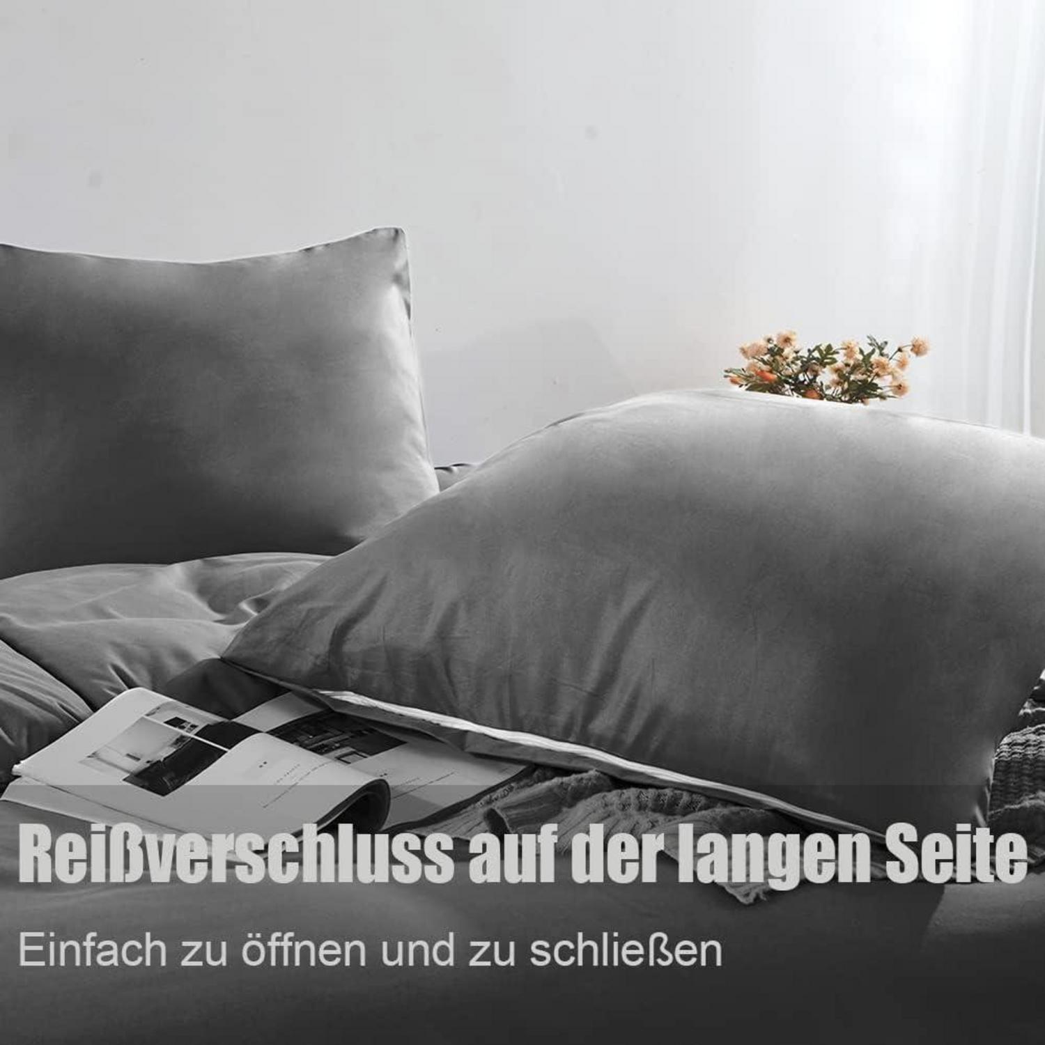 Bettwäsche Set 140x200 Anthrazit Mikrofaser Knitterfrei 2-teilig
