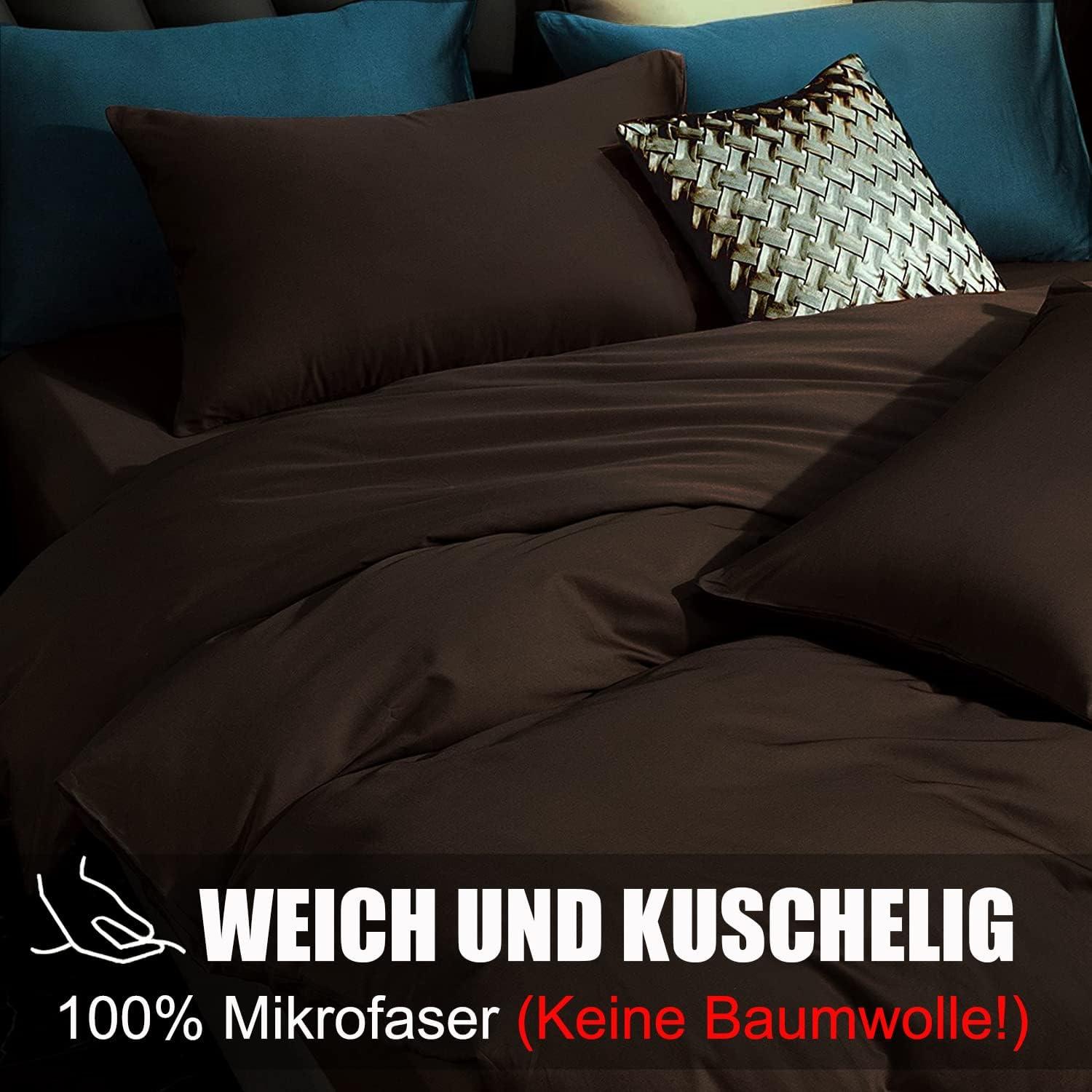 Bettwäsche Mikrofaser Braun Set 220x240 Kissenbezug 80x80 2er Set