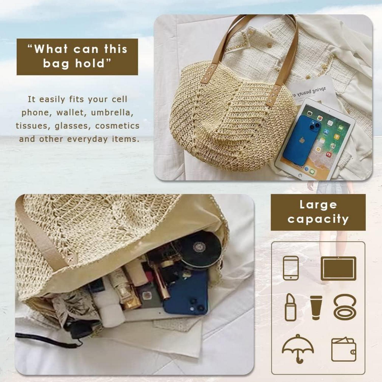 Stroh Handtasche Damen Sommer Umhängetasche Strandtasche Boho Stil