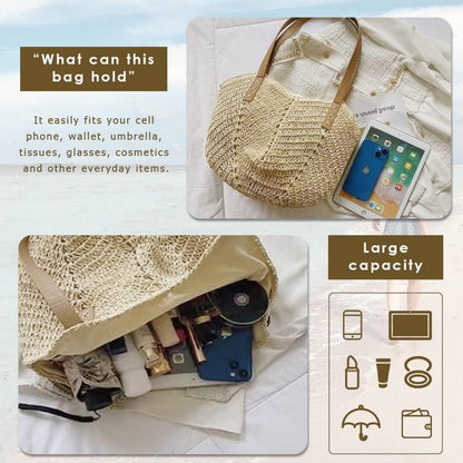 Stroh Handtasche Damen Sommer Umhängetasche Strandtasche Boho Stil