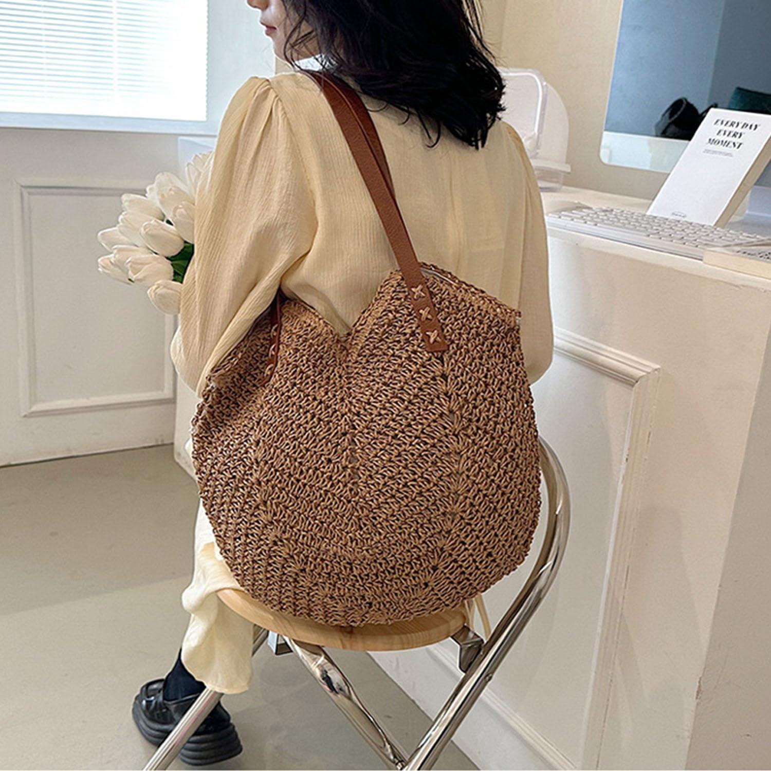 Stroh Handtasche Damen Sommer Strand Umhängetasche Shopper