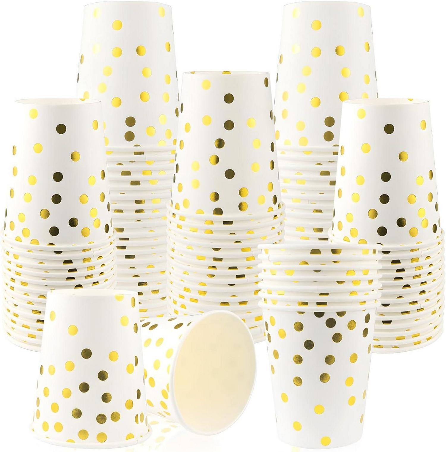 Pappbecher Einweg mit Gold Dot 250ml - Partybecher 60 Stück