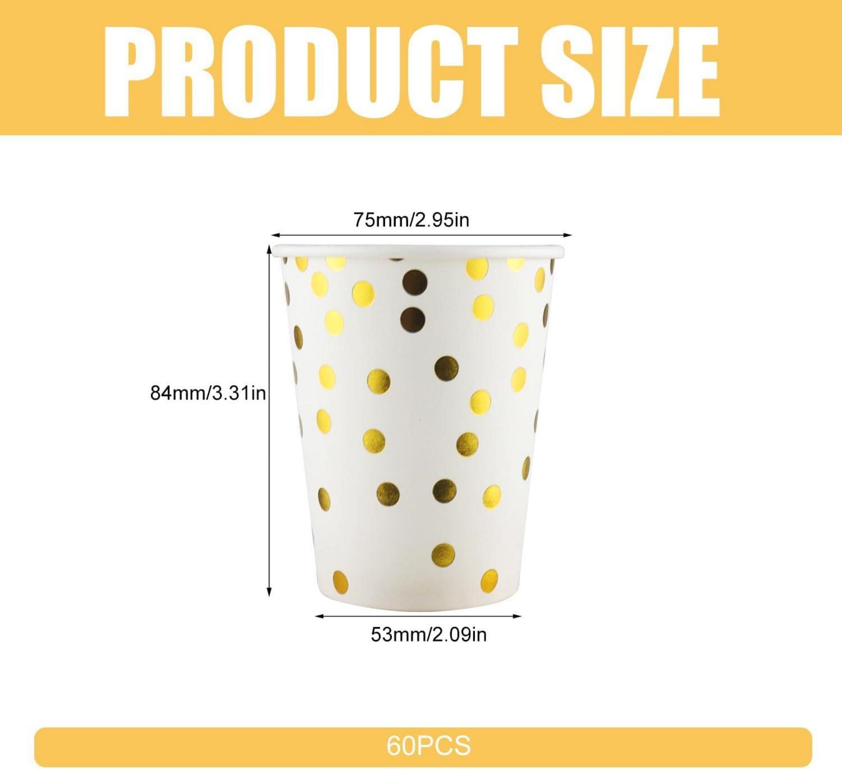 Pappbecher Einweg mit Gold Dot 250ml - Partybecher 60 Stück