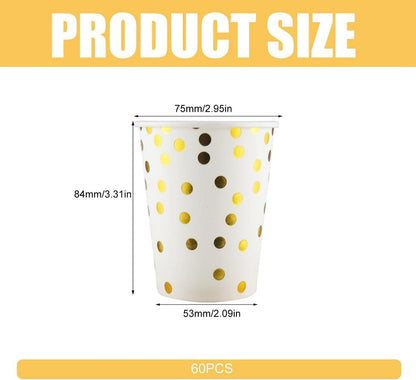 Pappbecher Einweg mit Gold Dot 250ml - Partybecher 60 Stück