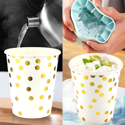 60x Einweg Pappbecher 250ml mit Gold Punkten - Partybecher für Party Weihnachten