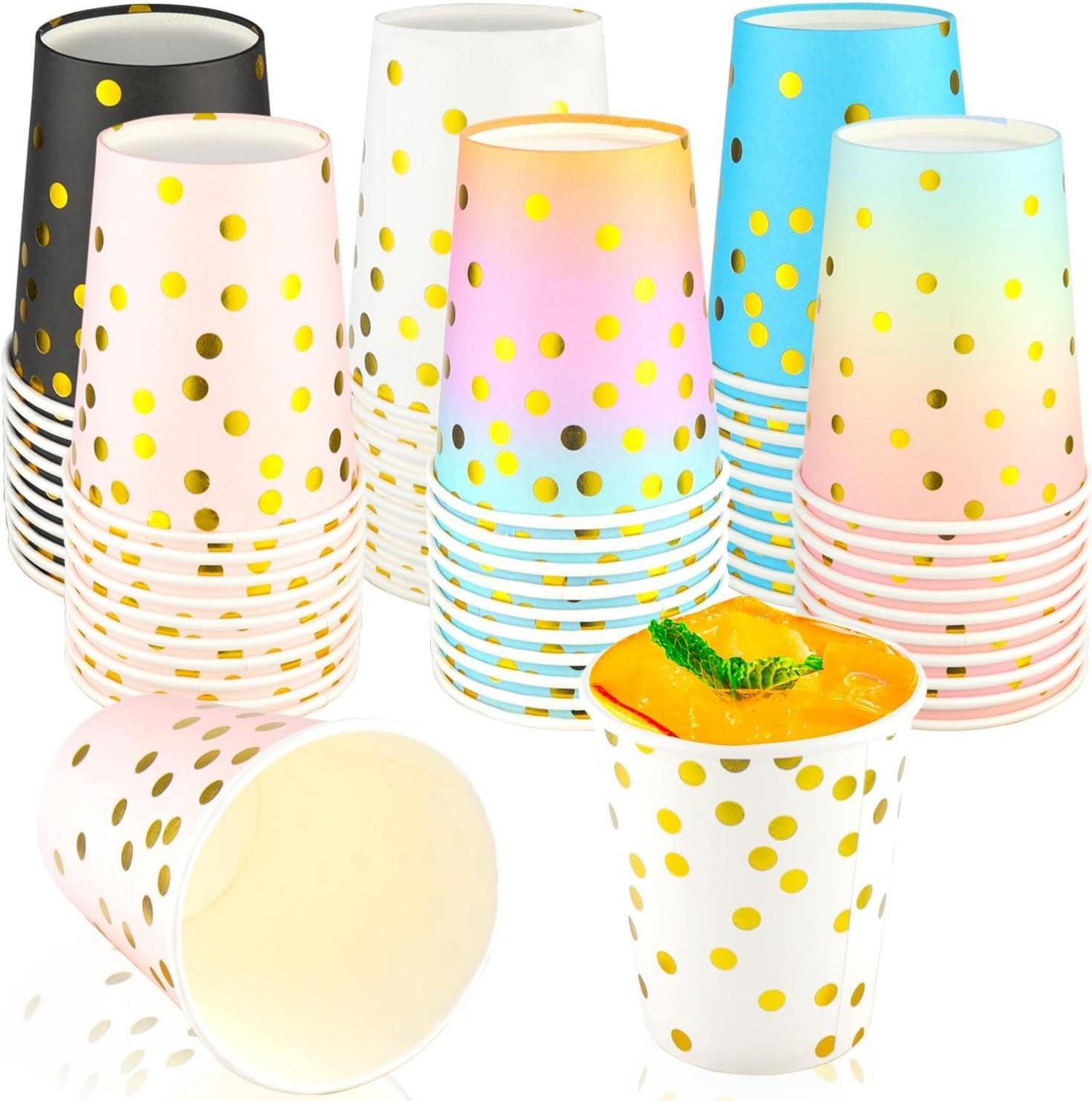 Pappbecher Einweg 250ml Bunte Trinkbecher Gold Dot Papierbecher 60