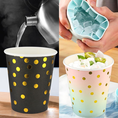 Einweg Pappbecher mit Gold Dot, 60 Stück 250ml - Bunt - Party Hochzeit Kinderparty