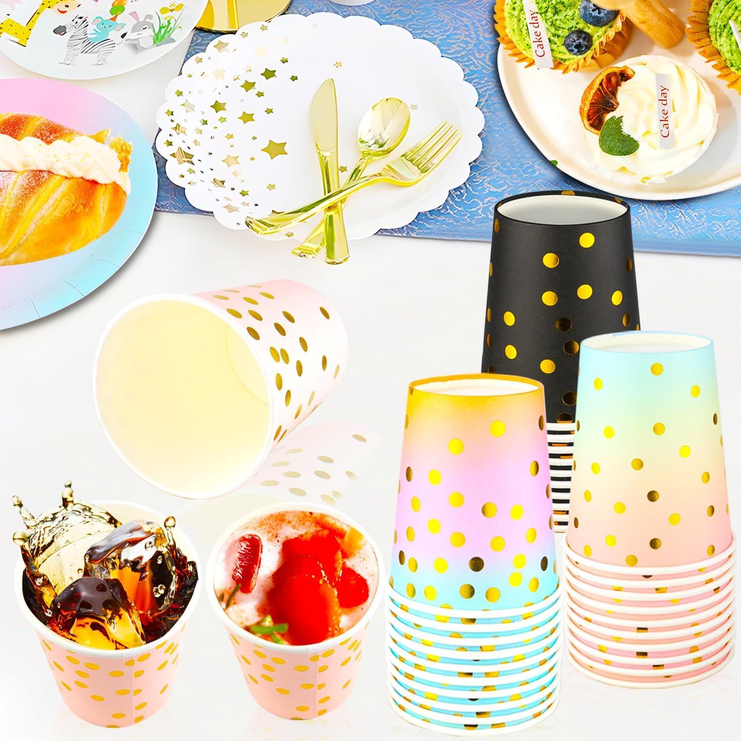 Pappbecher Bunt Partybecher 250ml Gold Dot 60 Stück