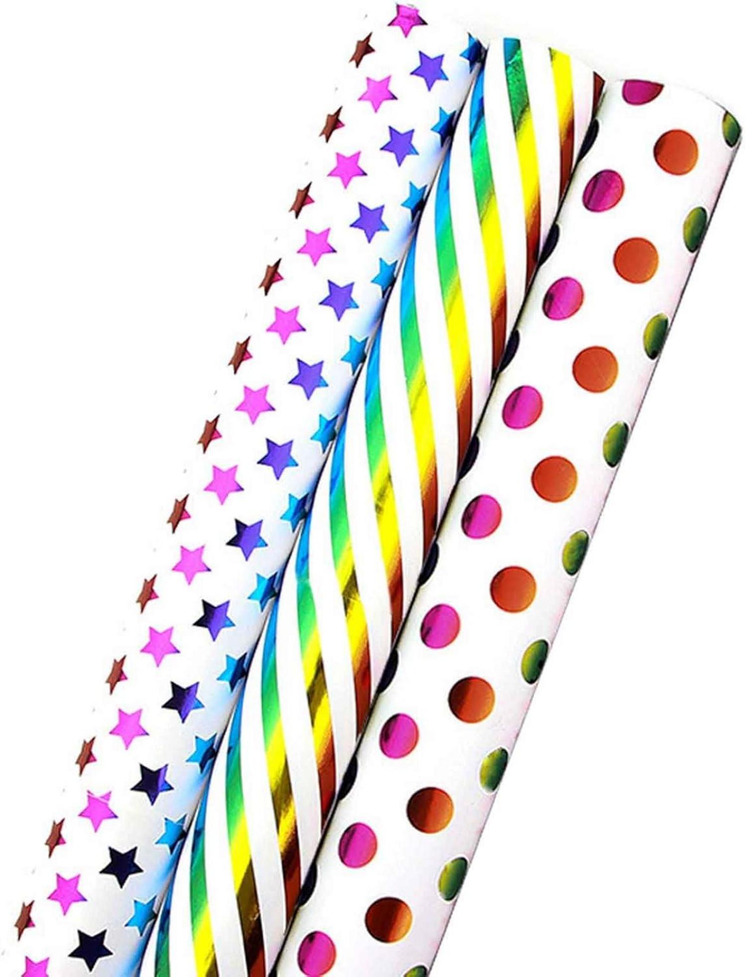 Regenbogen Glitzernde Geschenkpapier Set 3 Rollen 43cm x 3m