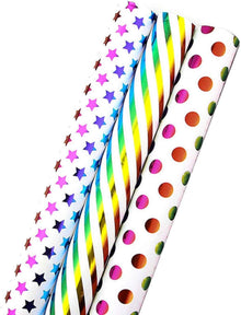 Regenbogen Glitzernde Geschenkpapier Set 3 Rollen 43cm x 3m