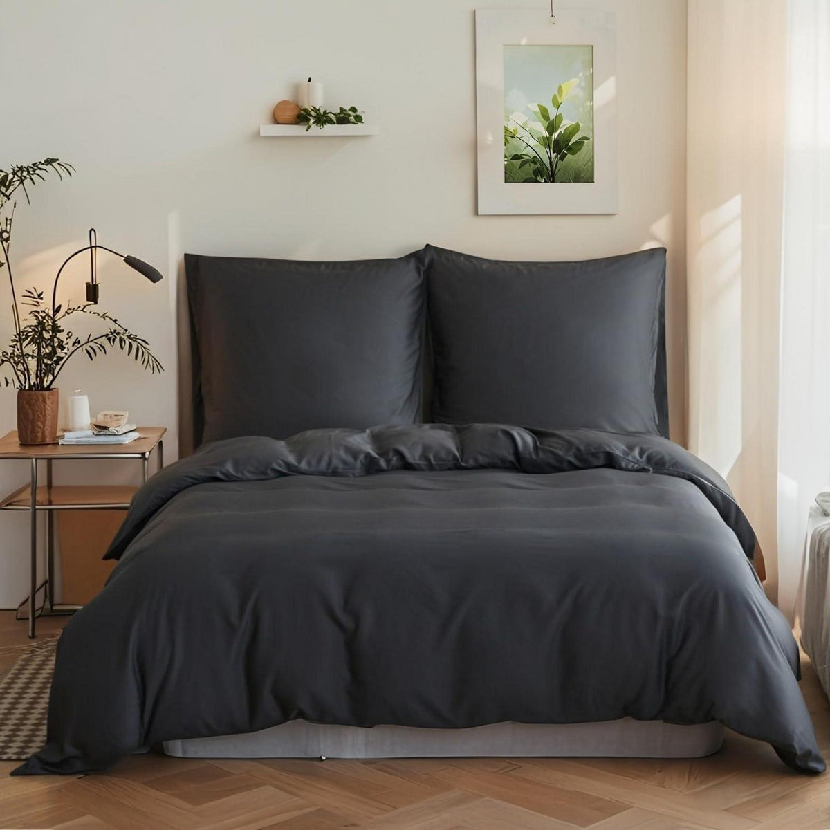 Bambus Bettwäsche-Set 200x200 cm Dunkelgrau – Seidig Weich & Kühl
