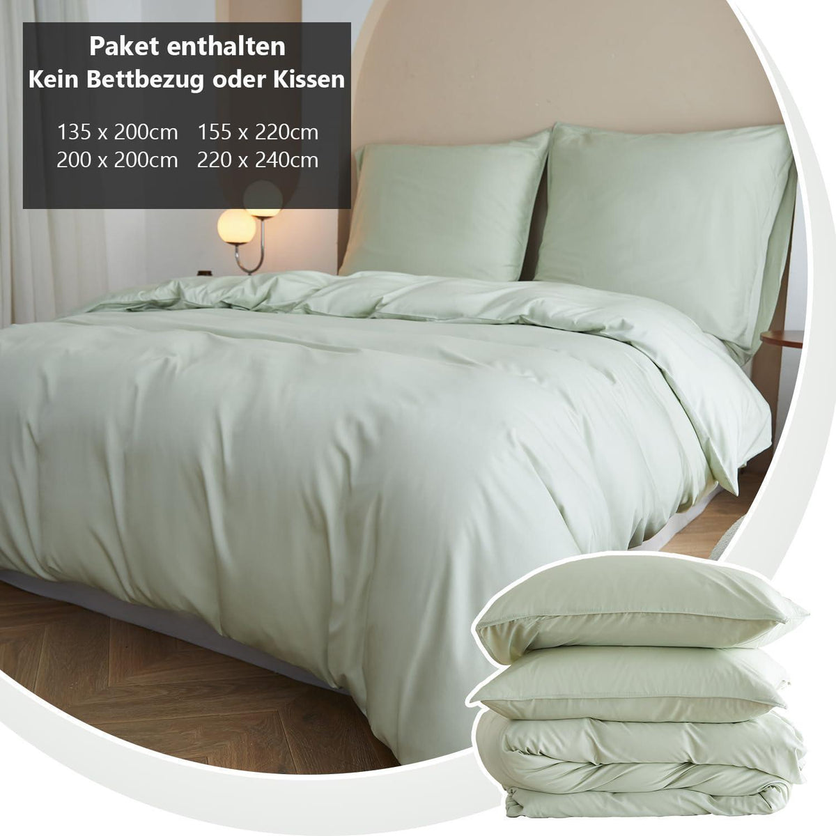 Bambus Bettwäsche Set 200x200 cm, Mintgrün – Seidig Weich & Kühl