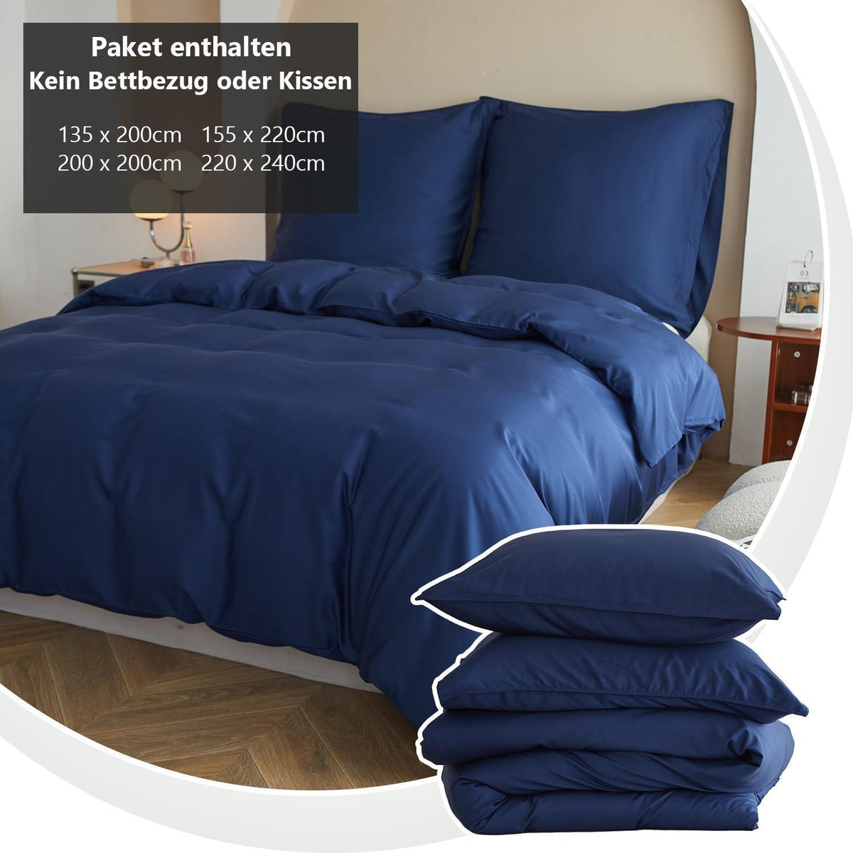 Bambus Bettwäsche-Set Dunkelblau 220x240 cm – Seidig Weich & Kühl