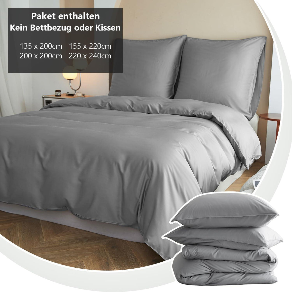 Bambus Bettwäsche Set 200x200 cm – Seidiger & Kühle Bettwäsche Grau