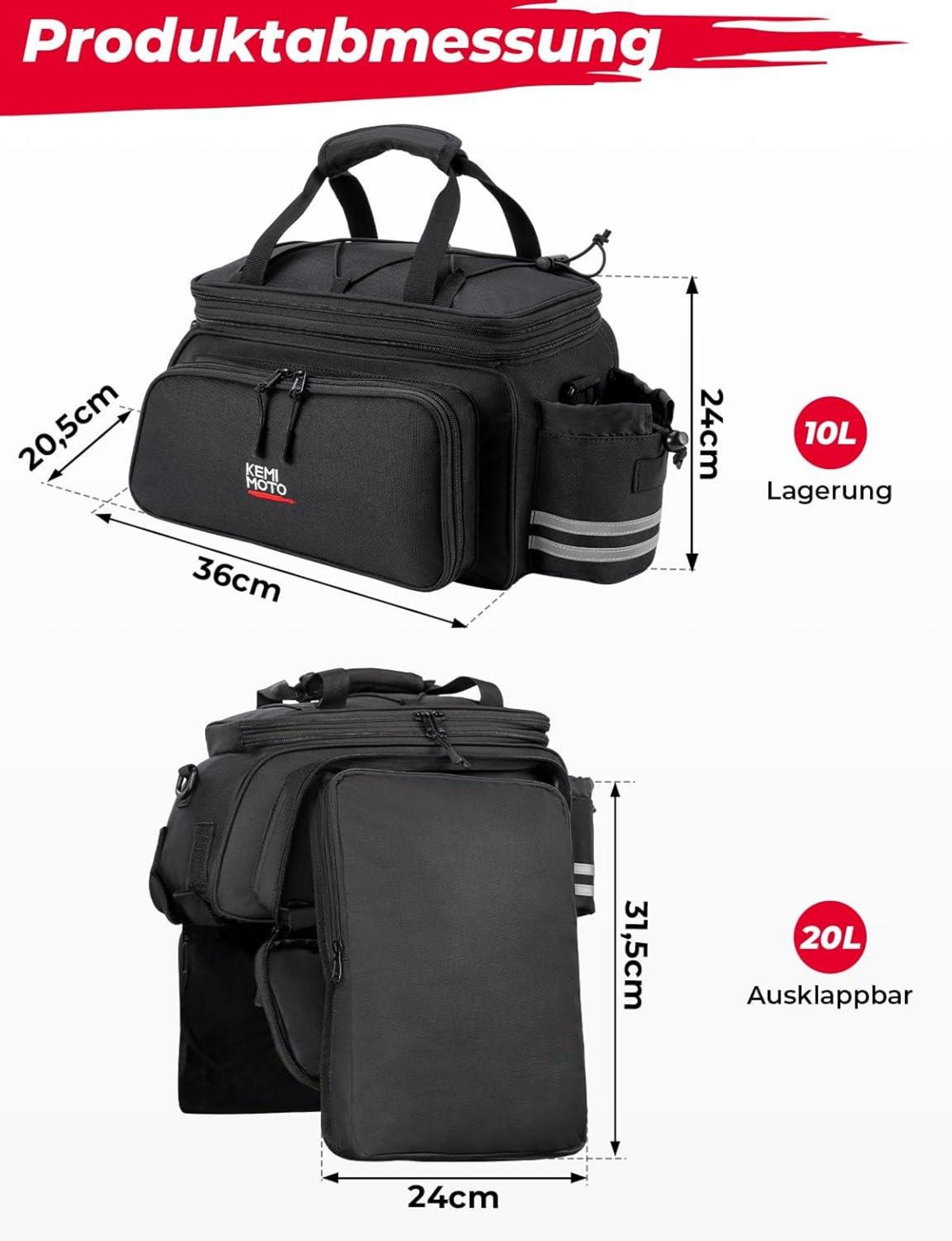 Wasserdichte 3-in-1 Fahrradtasche 20L mit Reflektorstreifen und Regenschutz