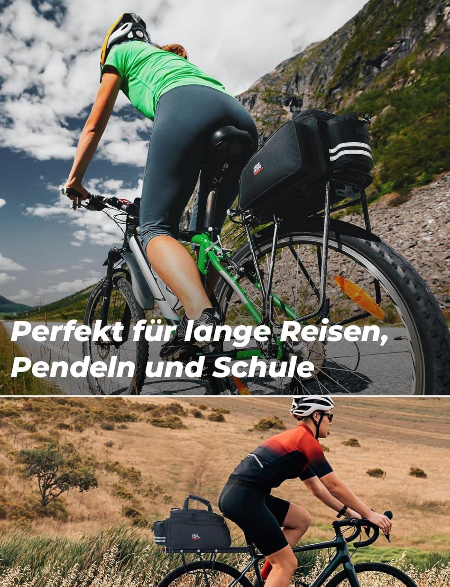 Fahrradtasche 20L Wasserdicht Gepäckträger Mehrere Fächer Reflektor Regenschutz
