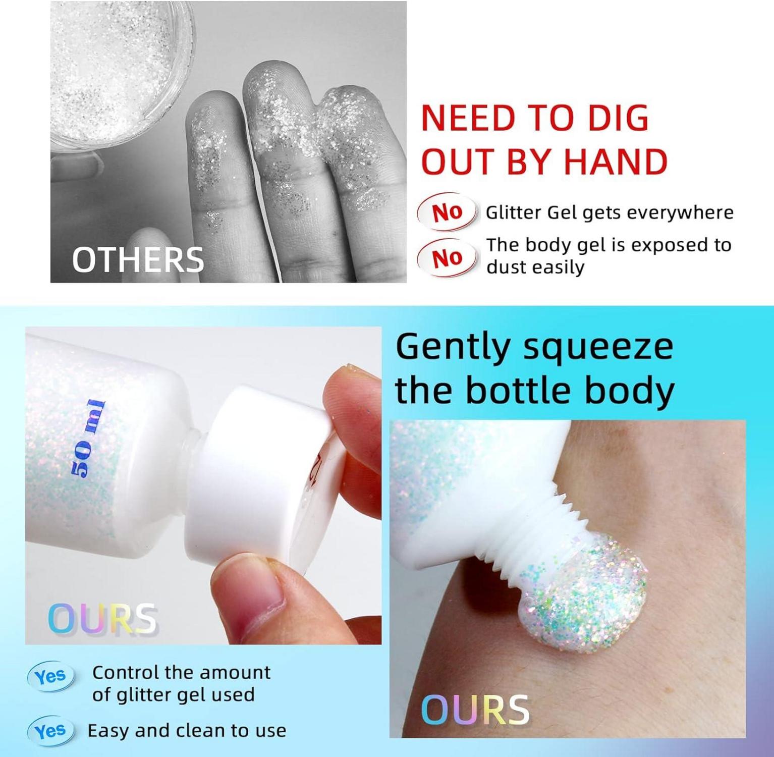 Glitter Gel Face Body Sequins Shimmer Chunky Holographic Laser Powder
