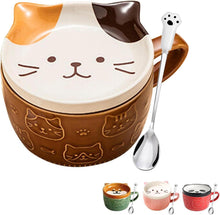 Lustige Katzen Kaffeetassen-Set mit Deckel, Tier Teetassen für Frauen