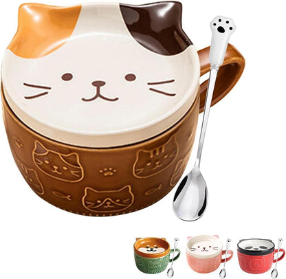 Lustige Katzen Kaffeetassen-Set mit Deckel, Tier Teetassen für Frauen