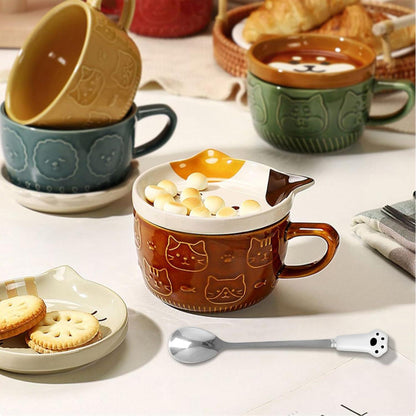 Lustige Katzentassen mit Deckel Set - Süßes Kaffee Teetassen Geschenk