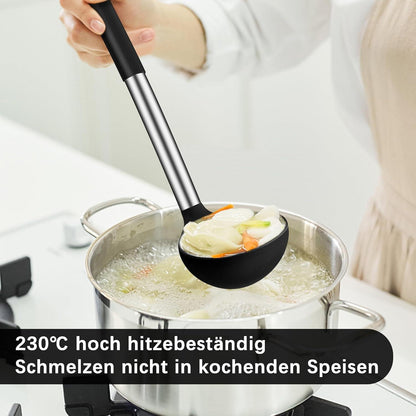 Silikon Schöpfkelle Set, Hitzebeständig, Edelstahl Griff, 30cm