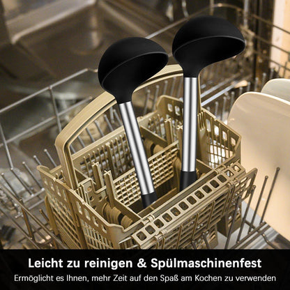 Joyfair 2-teiliges Silikon Schöpfkelle Set - Hitzebeständig & Gesund - Schwarz