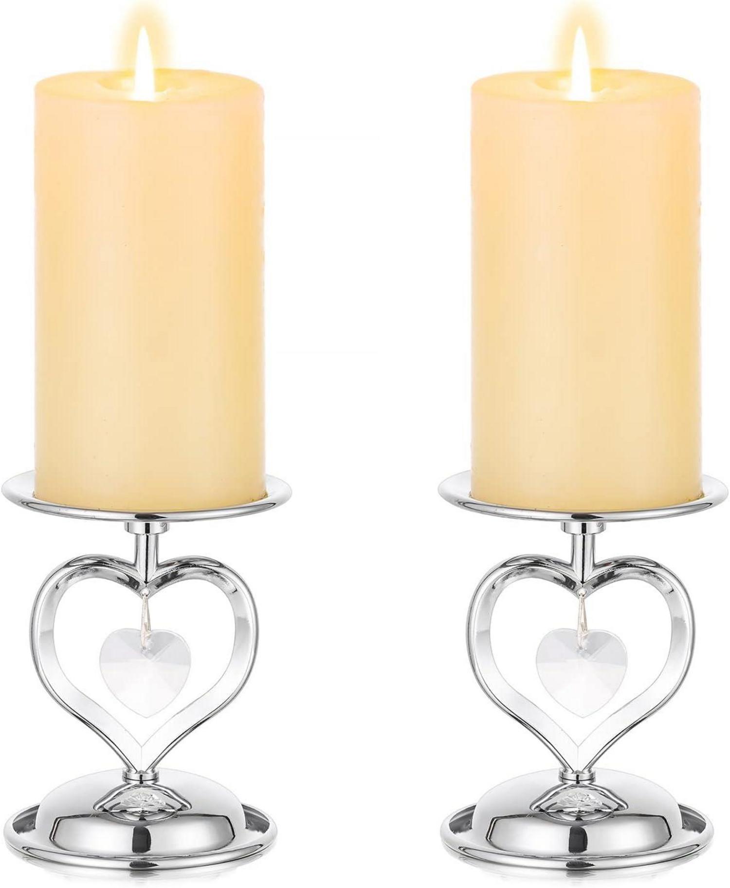 Romadedi Herz Kerzenständer Set Silber Kristallanhänger 2er Pack