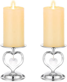 Romadedi Herz Kerzenständer Set Silber Kristallanhänger 2er Pack