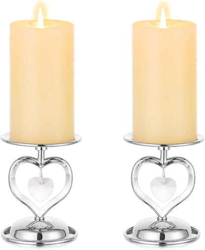Romadedi Herz Kerzenständer Set Silber Kristallanhänger 2er Pack