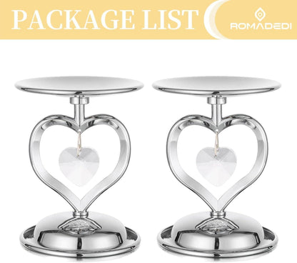 Herz Kerzenständer Set Silber Metall Vintage Modern, 2er für