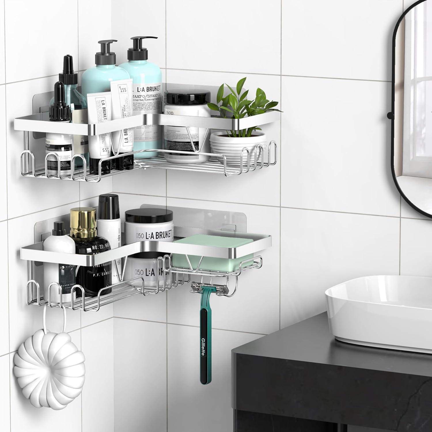 Duschablage Ecke Edelstahl Badezimmer Regal Shampoo Halterung Silber
