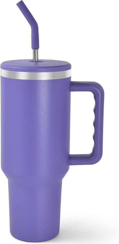 Vakuumisolierter Edelstahlbecher mit Griff und Strohhalm
