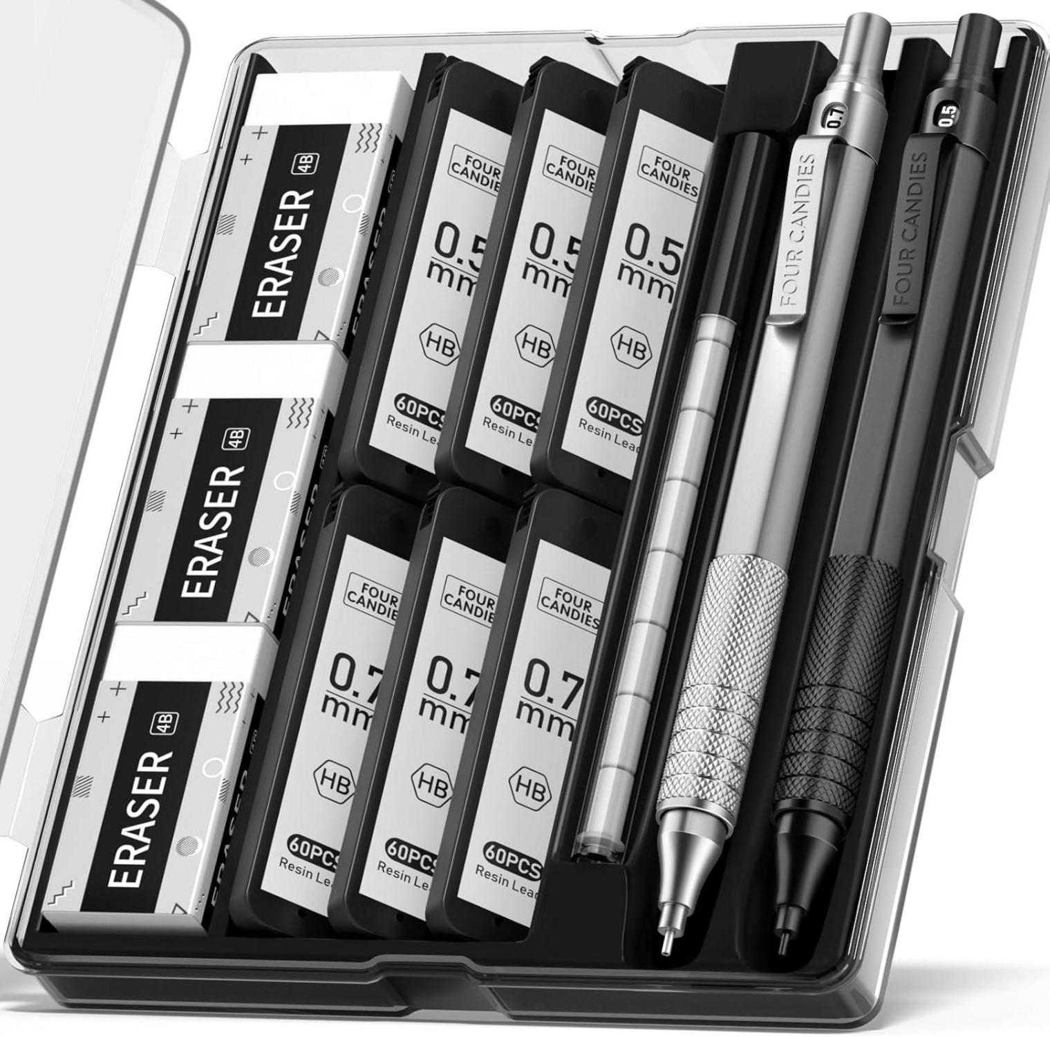 Mechanische Druckbleistifte Set mit 0.5mm & 0.7mm, Etui & 360 HB