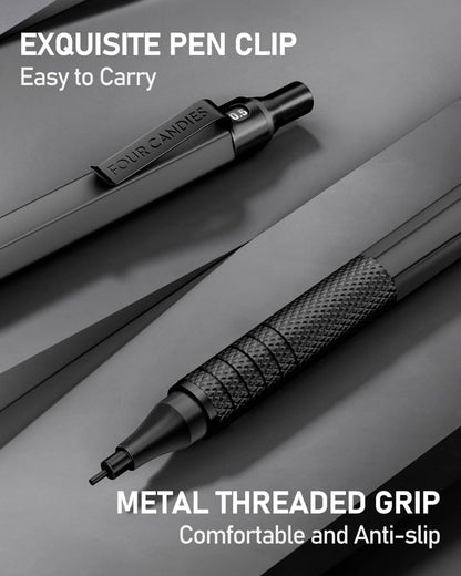Metall-Druckbleistifte Set Schwarz & Silber 0,5mm & 0,7mm