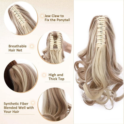 Gewellter Pferdeschwanz Clip Extension Aschblond Balayage 30cm
