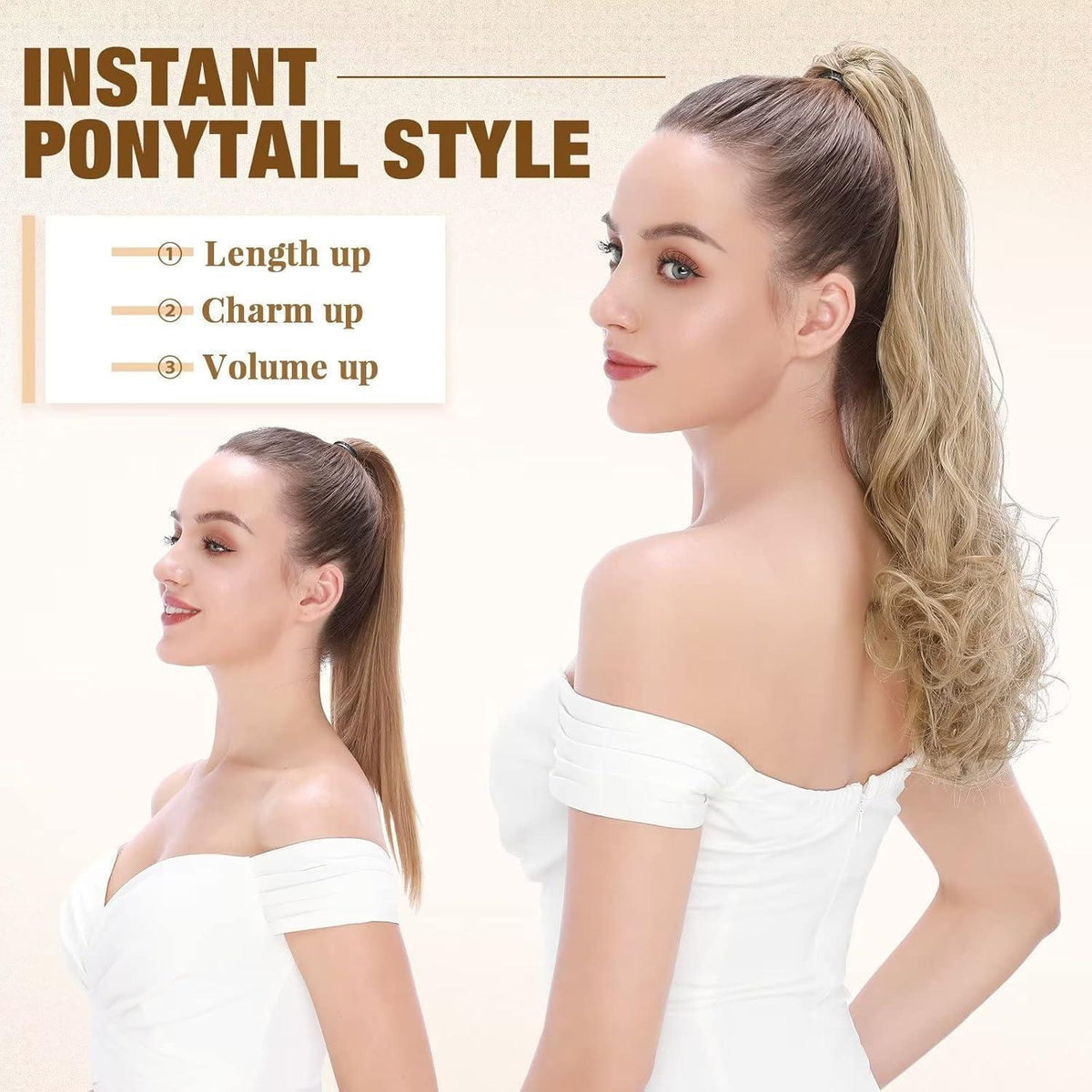 Gewellter Pferdeschwanz Clip Extension 30cm Naturblond